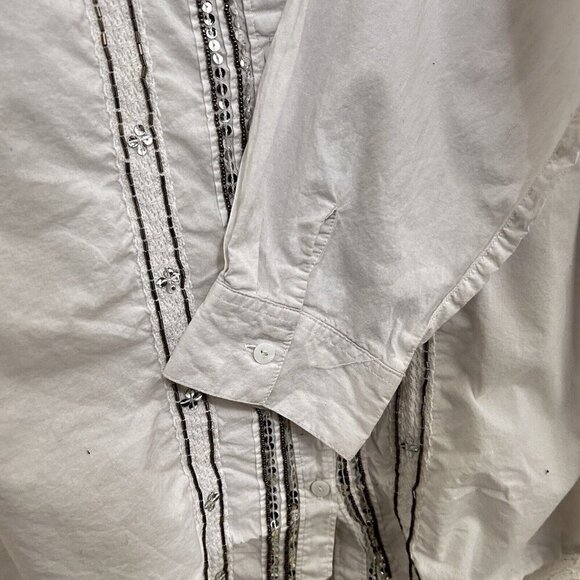 Catherines White Silver Sequin White Blouse Top Size 1X Button Front Long Sleeve - Picture 8 of 12